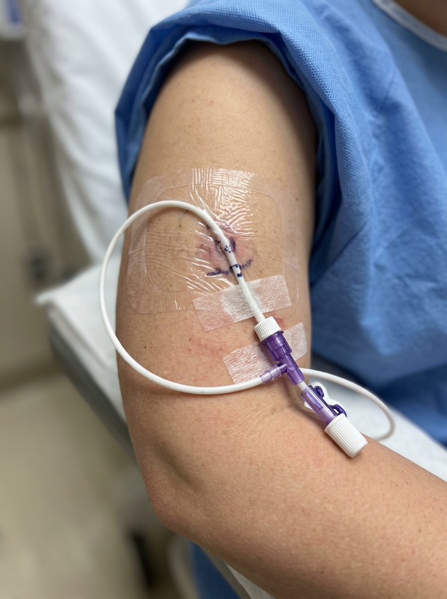 RN performing ultrasound-guided PICC line placement at bedside